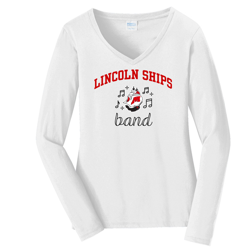 LHS BAND - Ladies Long Sleeve Ringspun V-Neck Tee
